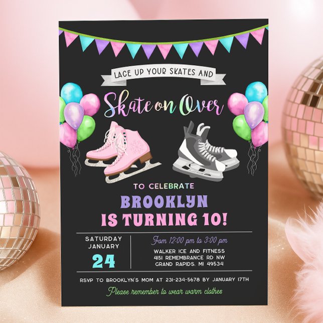 Invitation d'anniversaire pour le patinage sur gla (Ice Skating Birthday Invitation - Boy Girl Ice Skates)