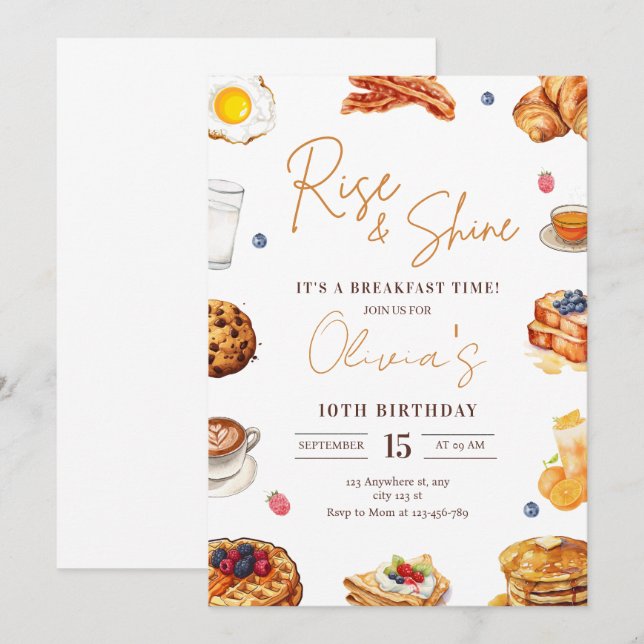 Invitation d'anniversaire pour le petit-déjeuner,  (Devant / Derrière)