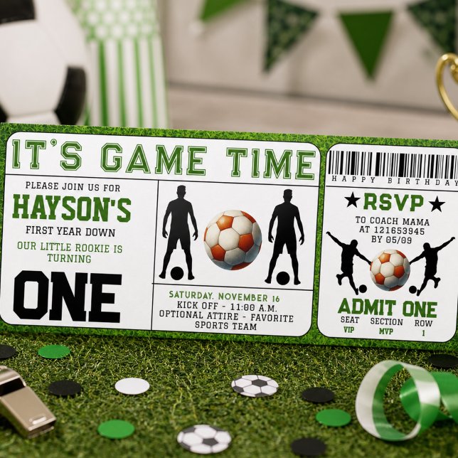 Invitation d'anniversaire pour le premier annivers (soccer First Year Down Ticket 1st Birthday Invitation)