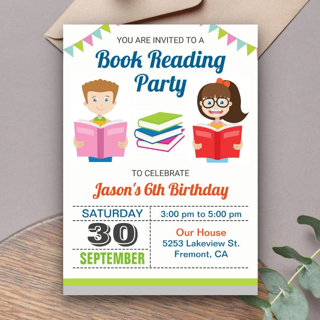Invitation d'anniversaire pour lecture de livre d' (Créateur téléchargé)