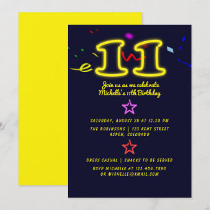 Invitation d'anniversaire pour les 11 ans avec un 