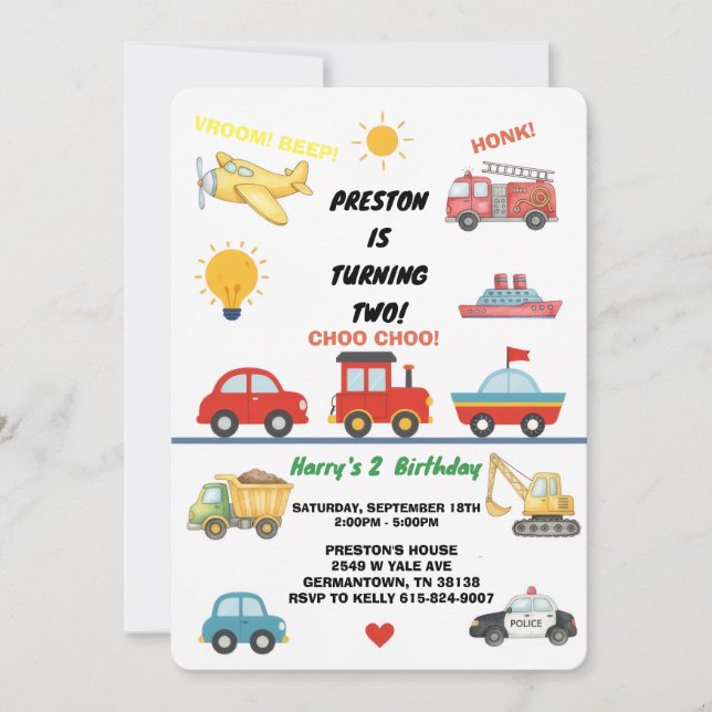 Invitation d'anniversaire pour les 2 ans sur le th (Devant)