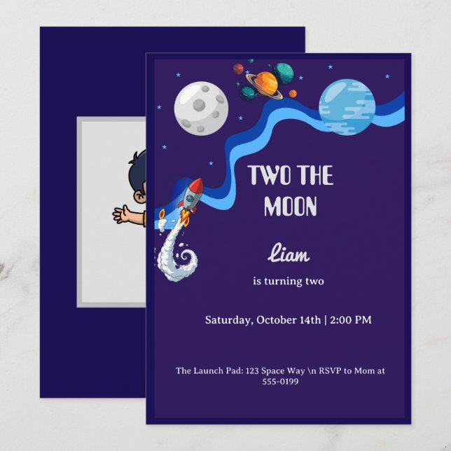 Invitation d'anniversaire pour les 2 ans Two the M (Devant / Derrière)