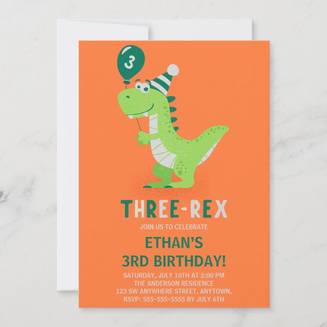 Invitation d'anniversaire pour les 3 ans de Dinosa (Devant)