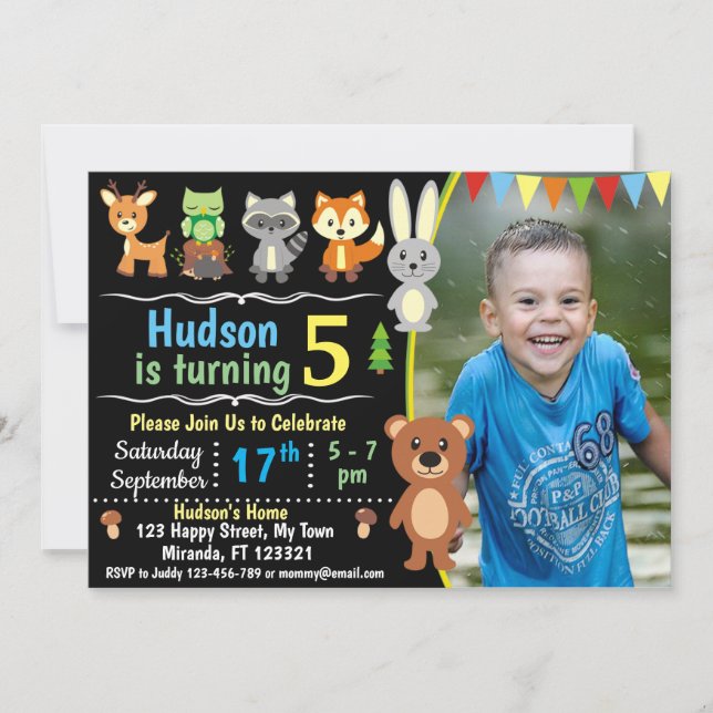 invitation d'anniversaire pour les animaux des boi (Devant)