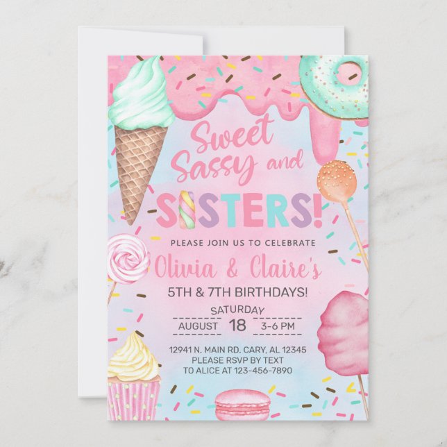Invitation d'anniversaire pour les filles de Sweet (Devant)