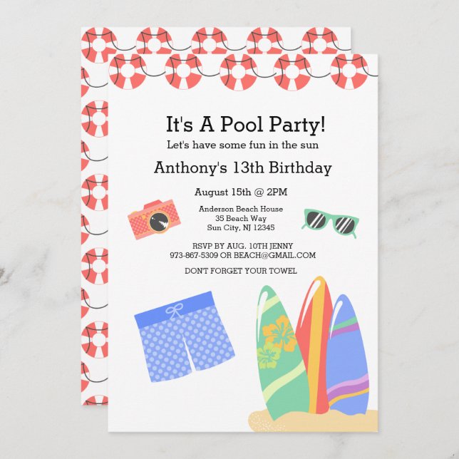 Invitation d'anniversaire pour les garçons Ado Poo (Devant / Derrière)