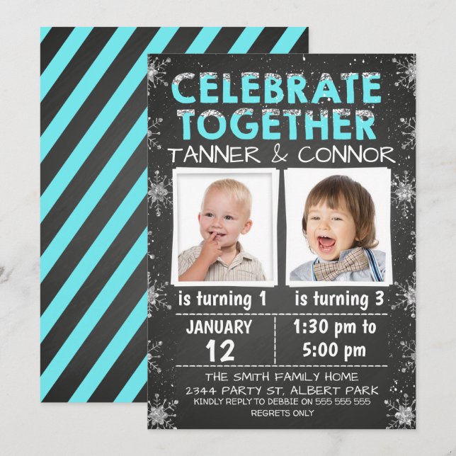 Invitation d'anniversaire pour les jumeaux ou les  (Devant / Derrière)