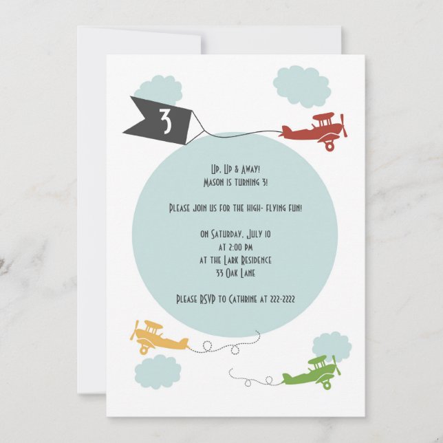 Invitation d'anniversaire pour les petits avions (Devant)