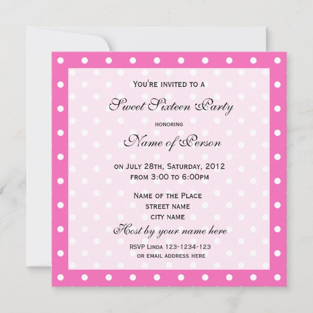 Invitation d'anniversaire pour les seize ans, pois (Devant)