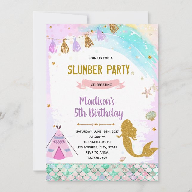 Invitation d'anniversaire pour les sirènes (Devant)
