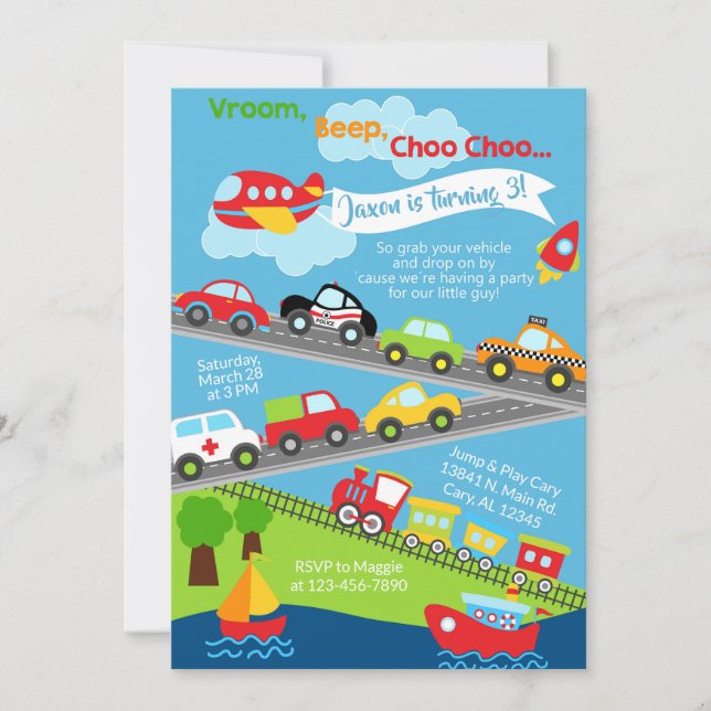Invitation d'anniversaire pour les véhicules de tr (Devant)