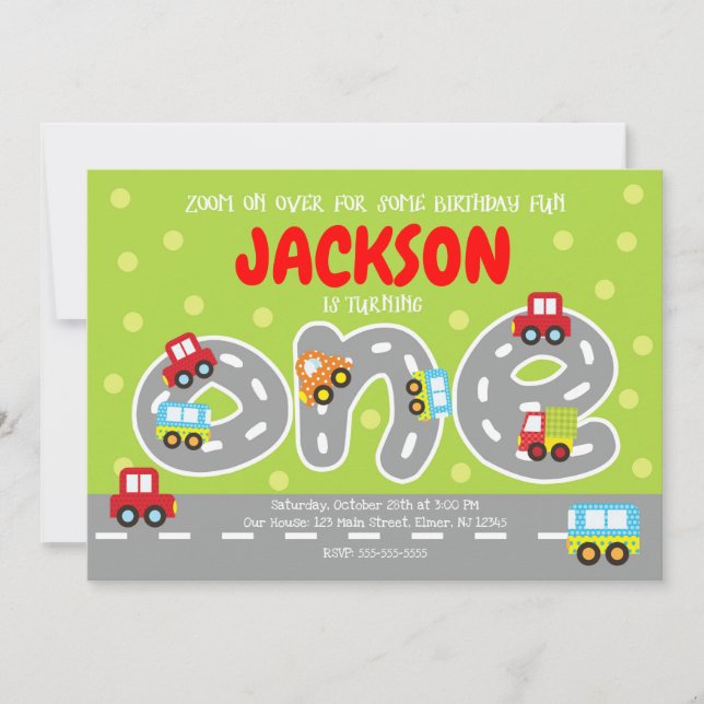 Invitation d'anniversaire pour les voitures de tra (Devant)