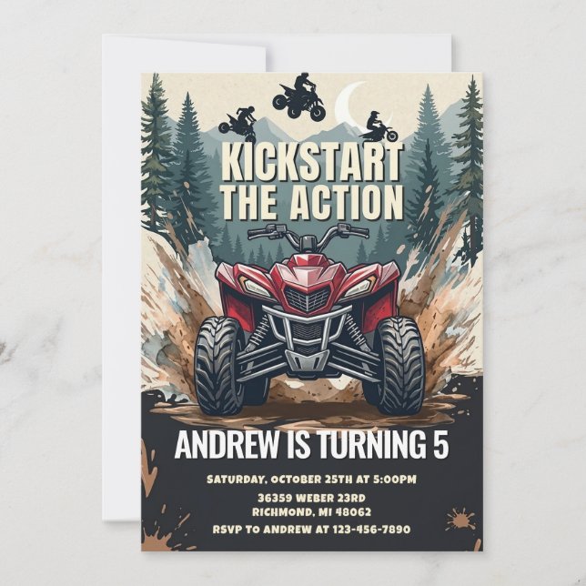 Invitation d'anniversaire pour moto tout-terrain A (Devant)