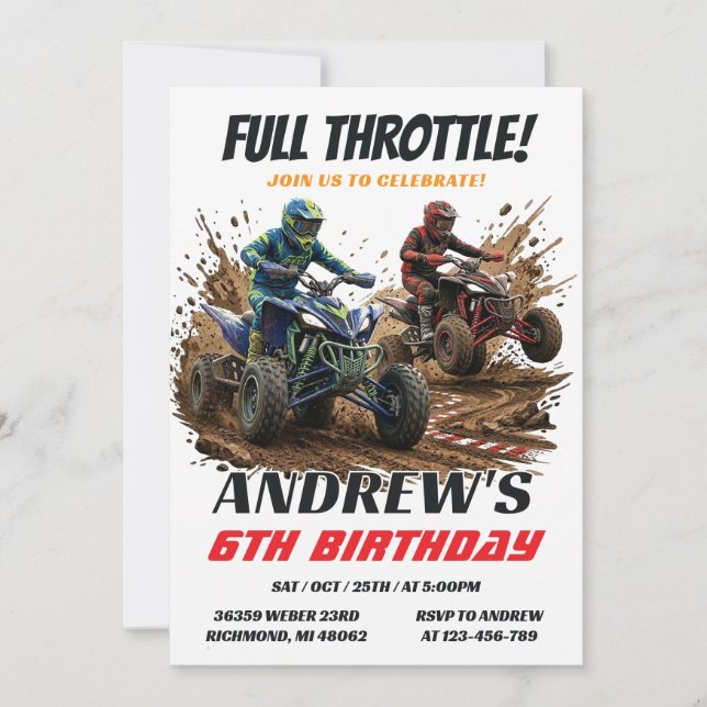 Invitation d'anniversaire pour moto tout-terrain p (Devant)
