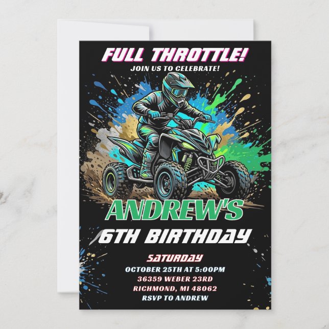 Invitation d'anniversaire pour moto tout-terrain p (Devant)