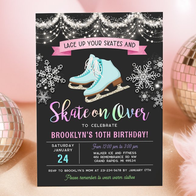 Invitation d'anniversaire pour patinage sur glace (Girl Ice Skating Birthday Invitation)