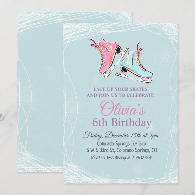 Invitation d'anniversaire pour patinage sur glace  (Devant / Derrière)