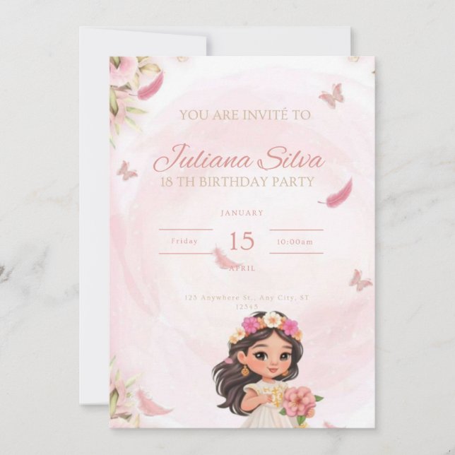 Invitation d'anniversaire pour petite princesse  (Devant)