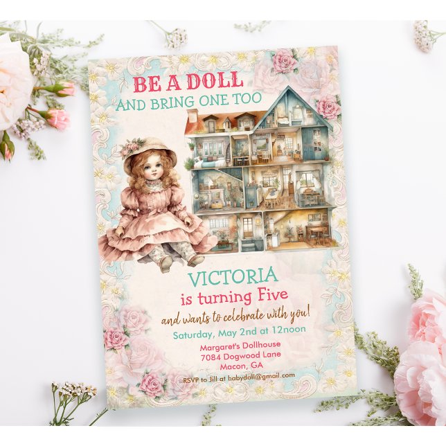 Invitation d'anniversaire pour poupée bébé vintage (Créateur téléchargé)