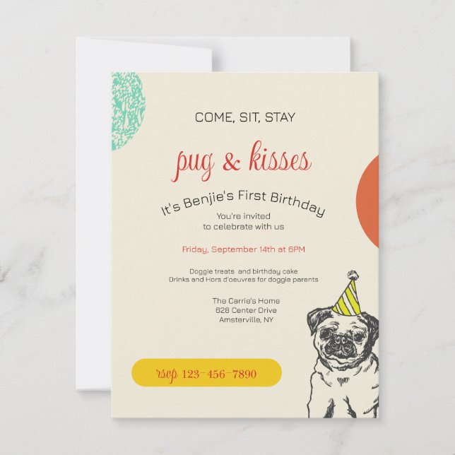 Invitation d'anniversaire pour Pug (Devant)