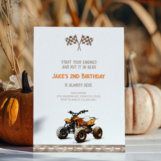 Invitation d'anniversaire pour quad orange  (Créateur téléchargé)