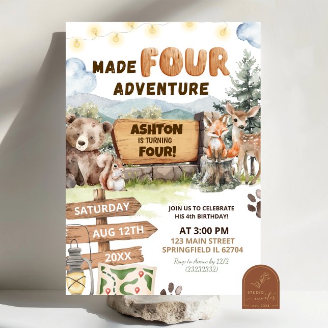 Invitation d'anniversaire pour quatre aventures de (Créateur téléchargé)