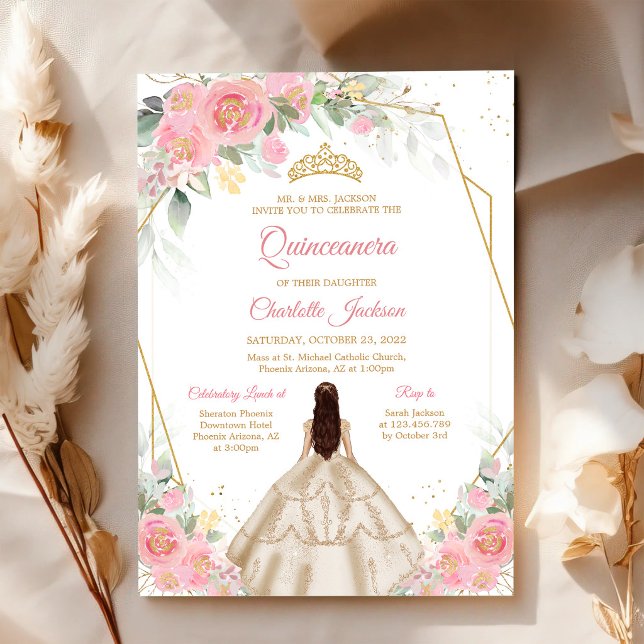 Invitation d'anniversaire pour Quinceanera rose et (Créateur téléchargé)