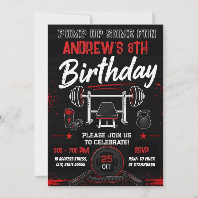 Invitation d'anniversaire pour salle de sport mode (Devant)