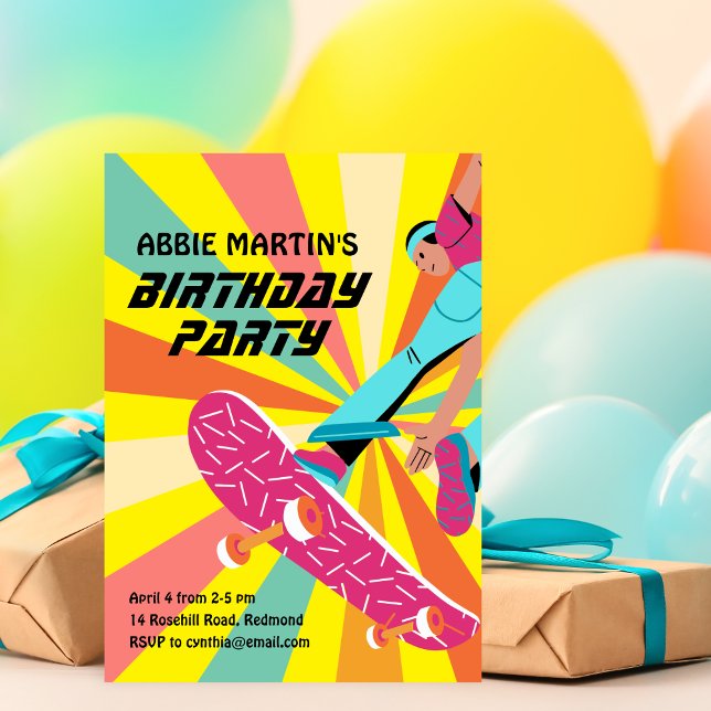 Invitation d'anniversaire pour skateboard rétro (Créateur téléchargé)