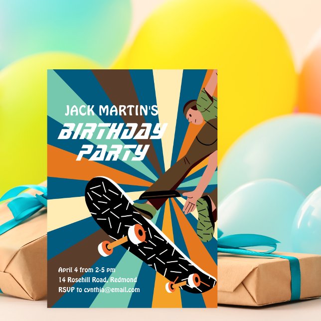 Invitation d'anniversaire pour skateboard rétro (Créateur téléchargé)