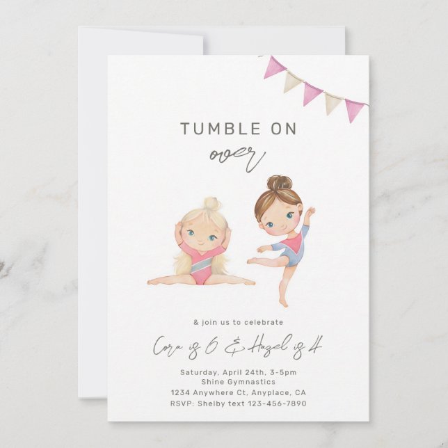 Invitation d'anniversaire pour sœurs de gymnastiqu (Devant)