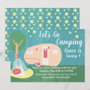 Invitation d'anniversaire pour soirée camping rétr
