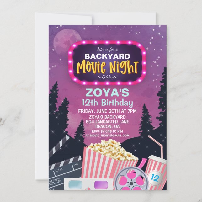 Invitation d'anniversaire pour soirée cinéma pour  (Devant)