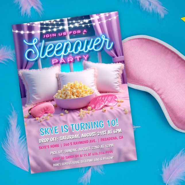 Invitation d'anniversaire pour soirée pyjama (Créateur téléchargé)
