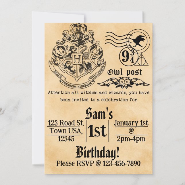 Invitation d'anniversaire pour sorciers et sorcièr (Devant)