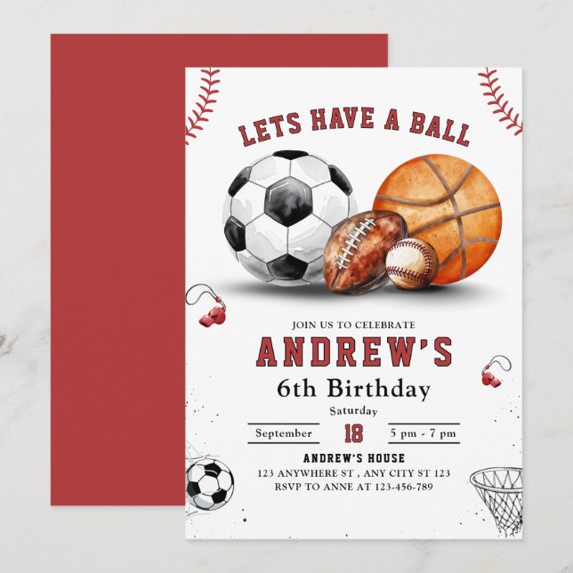 Invitation d'anniversaire pour sports, Basketball  (Devant / Derrière)