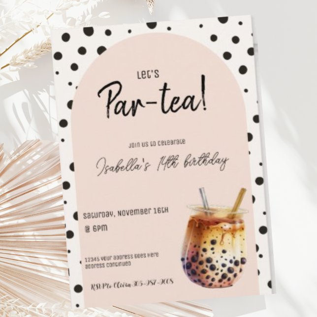 Invitation d'anniversaire pour thé aux perles mode (Créateur téléchargé)