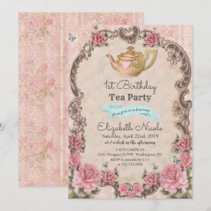 Invitation d'anniversaire pour thé floral vintage 