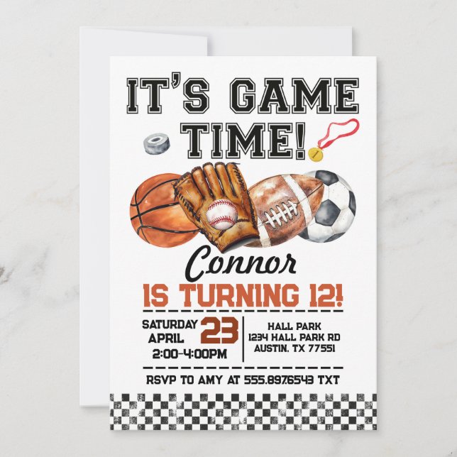 Invitation d'anniversaire pour tous les sports (Devant)