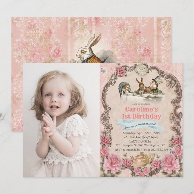 Invitation d'anniversaire pour tout âge - Alice au (Devant / Derrière)