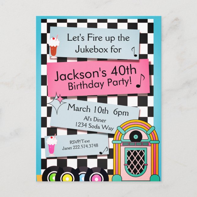 Invitation d'anniversaire pour tout âge, diner des (Devant)