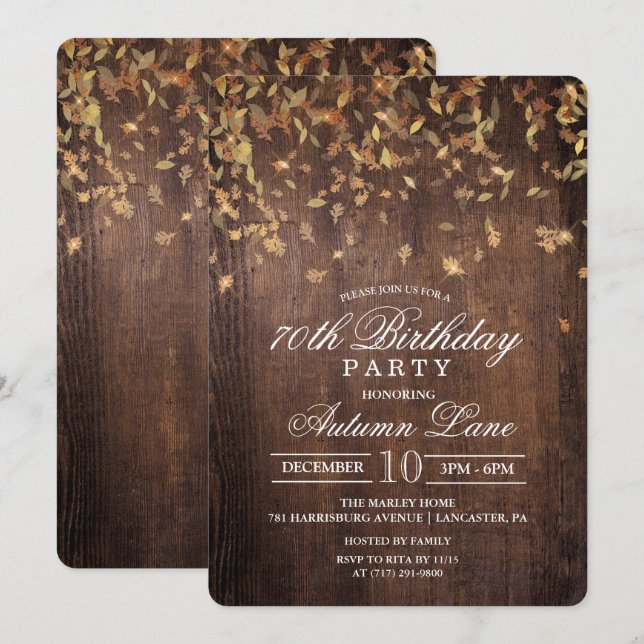 Invitation d'anniversaire pour tout âge - Feuilles (Devant / Derrière)