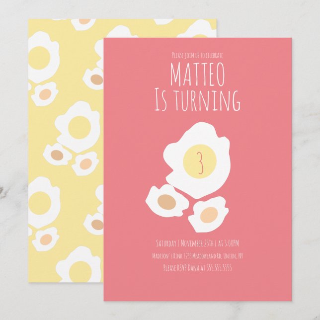 Invitation d'anniversaire pour trois ans avec un œ (Devant / Derrière)