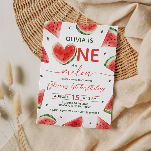 Invitation d'anniversaire pour un an avec pastèque (Créateur téléchargé)