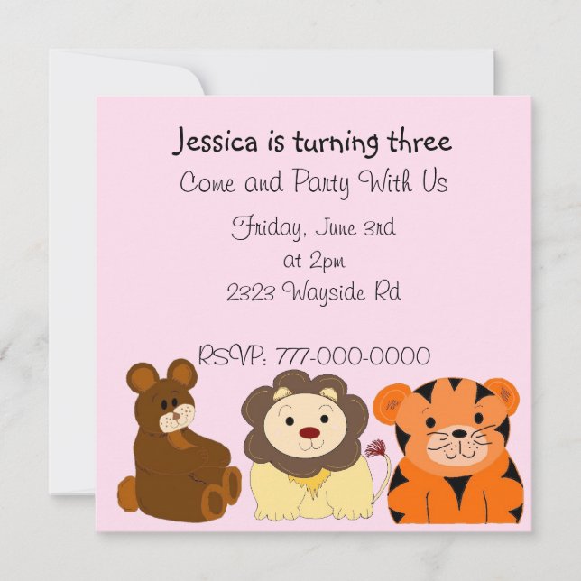 Invitation d'anniversaire pour un animal mignon (Devant)