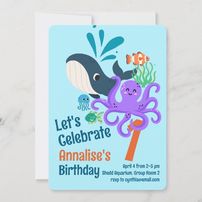 Invitation d'anniversaire pour un aquarium sous-ma (Devant)