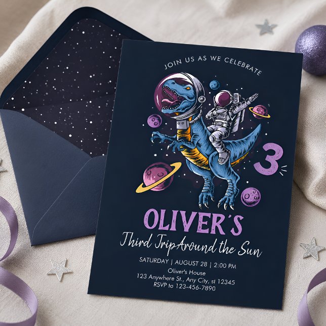 Invitation d'anniversaire pour un Astronaute Dinos (Créateur téléchargé)