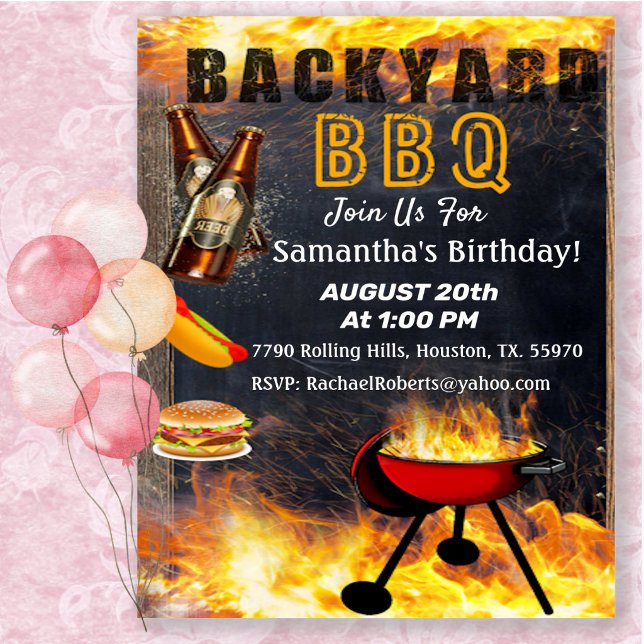 Invitation d'anniversaire pour un barbecue enflamm (Créateur téléchargé)