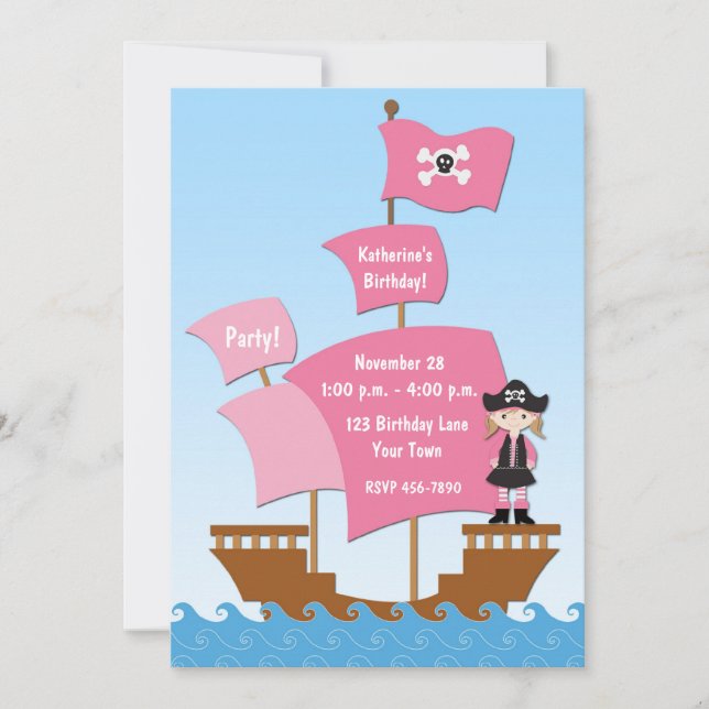 Invitation d'anniversaire pour un bateau pirate ro (Devant)